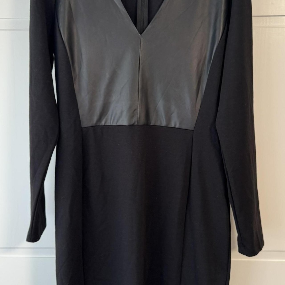 Kardashian Kollection Womens Black Bodycon Dress Satin Panel Long Sleeve XL